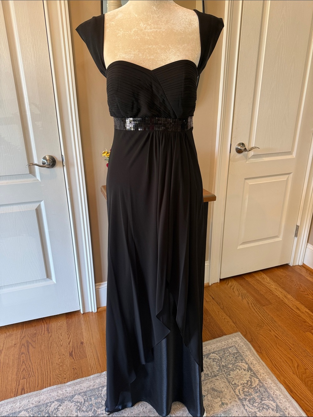 Debenhams Black Chiffon Sequin Formal Evening Gown US 6 UK 10